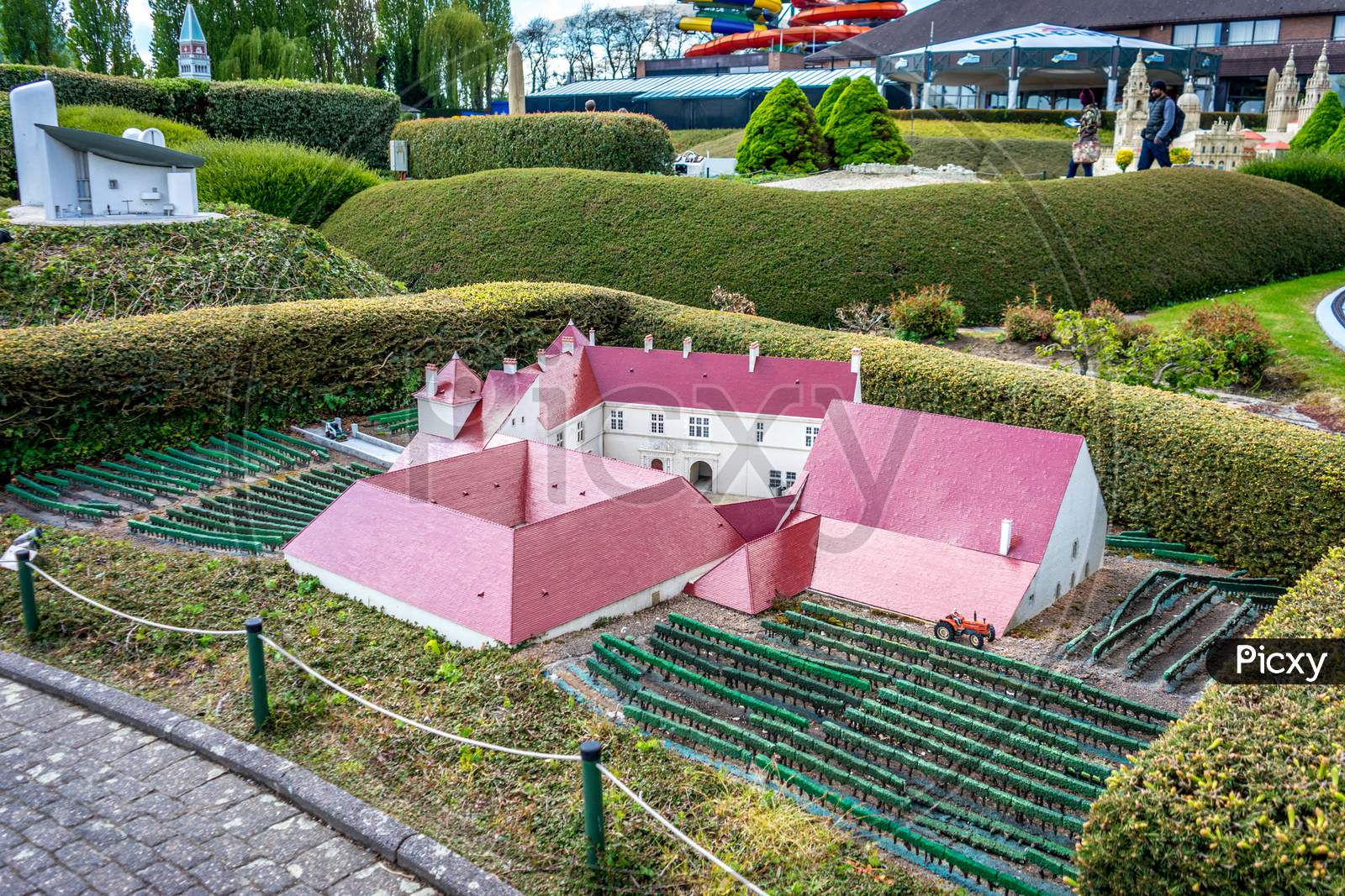 Brussels, Belgium - 17 April 2017: Miniatures At The Park Mini-Europe - Reproduction Of The Castle In Clos Vougeot, France