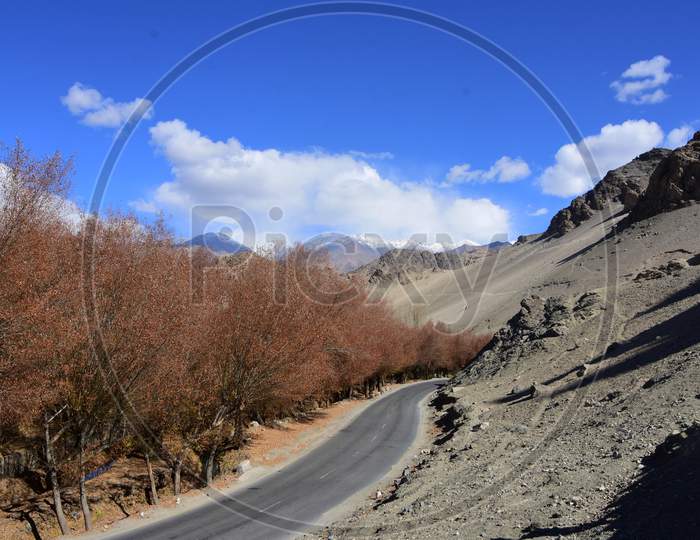Beautiful road besides the hill in Ladakh