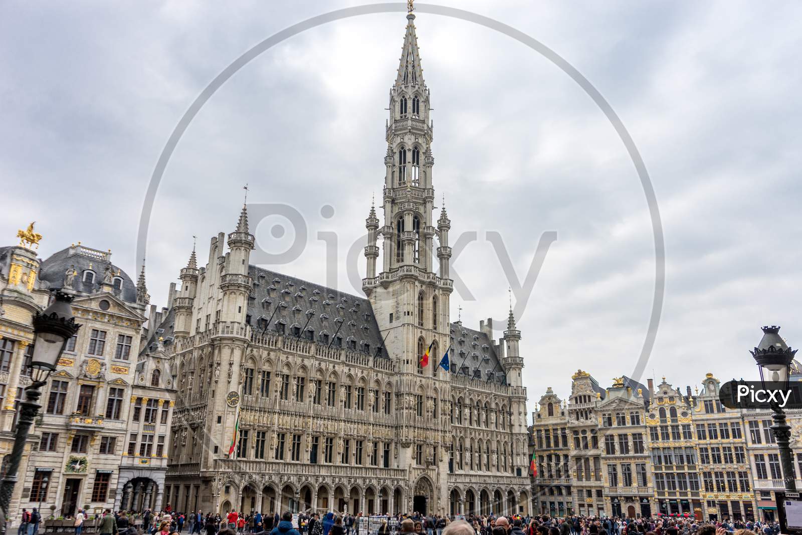 The Palace Of Brussels Illuminated At Day In Market Square At Brussels, Belgium, Europe