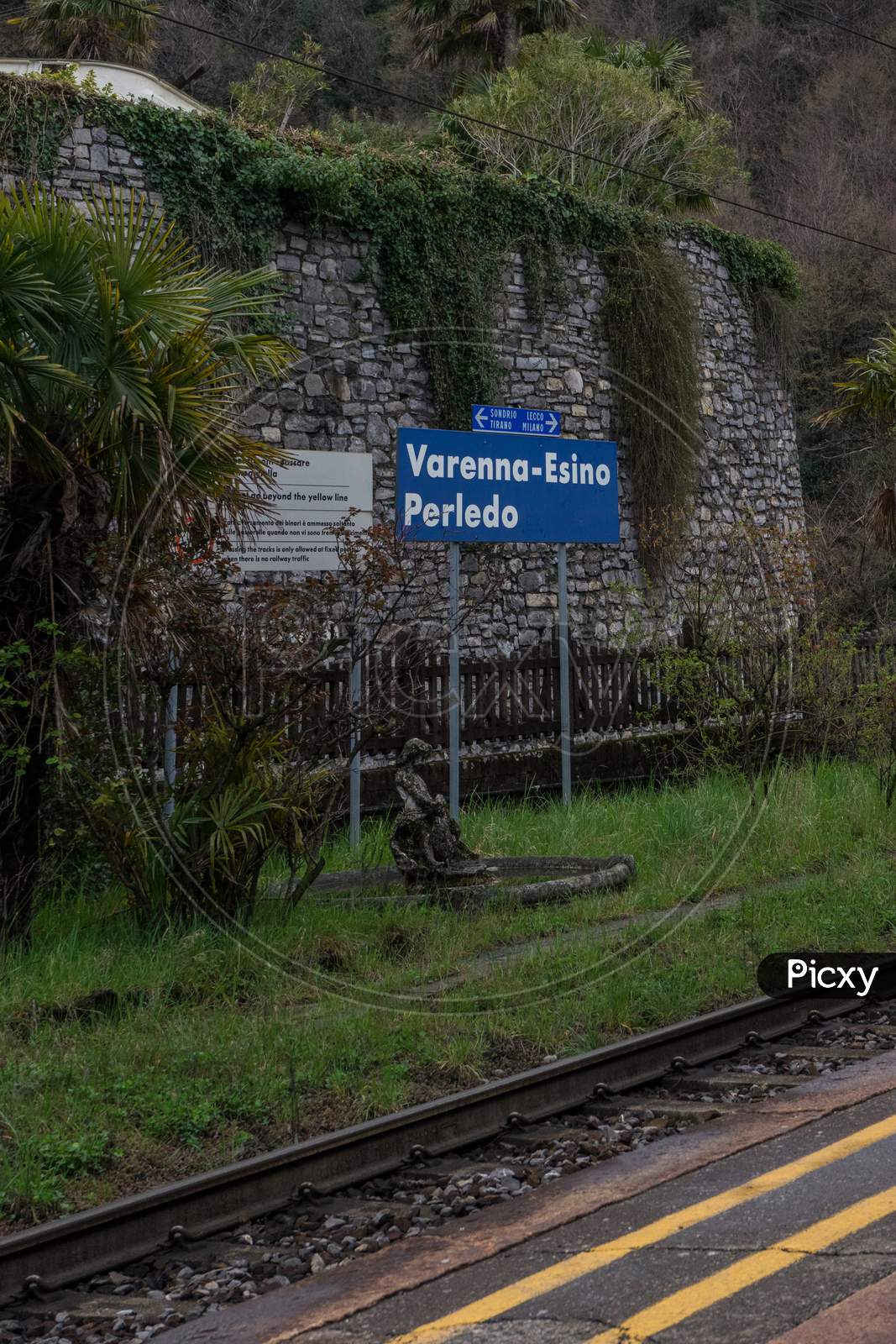 Varenna, Italy- March 31, 2018: Varenna, Esino & Perledo Train Station In Italy