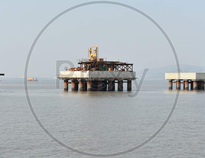 Oil Rig Situated In The Middle Of The Ocean Near Mumbai