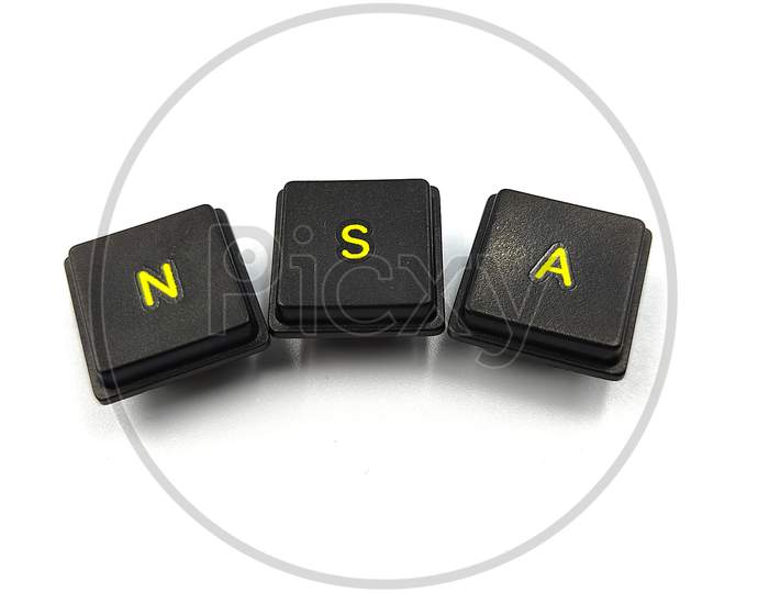 nsa word spelled out on white background