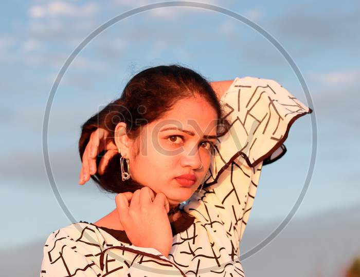 Head Shot Portrait An Indian Model Woman Posing