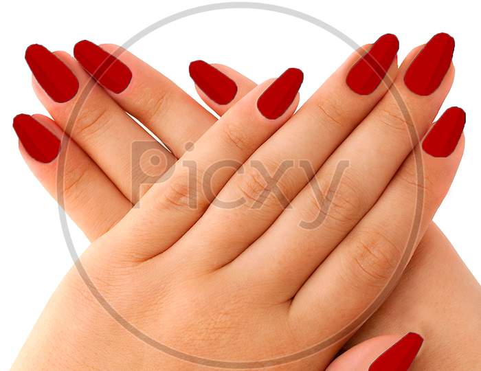Beautiful woman manicure isolated on a white background.