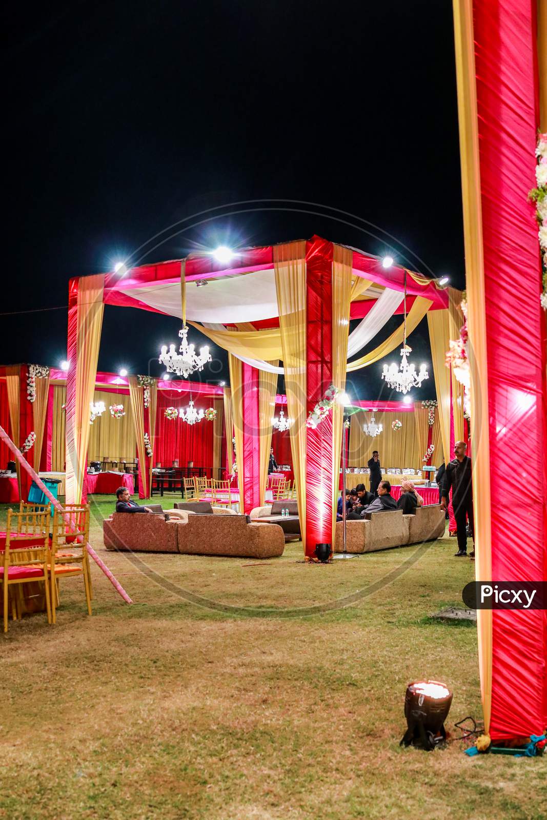 A Decorated Wedding Gazebo In India In A Landscaped Garden