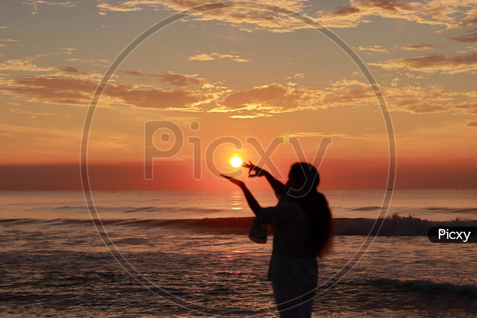 Sunrise At Beach With Female Woman