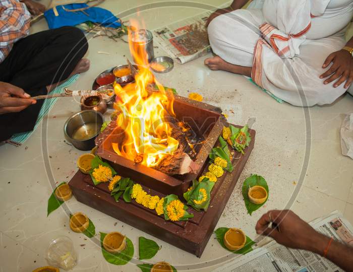 Closeup Of An Ritual In An Indian Tradition.