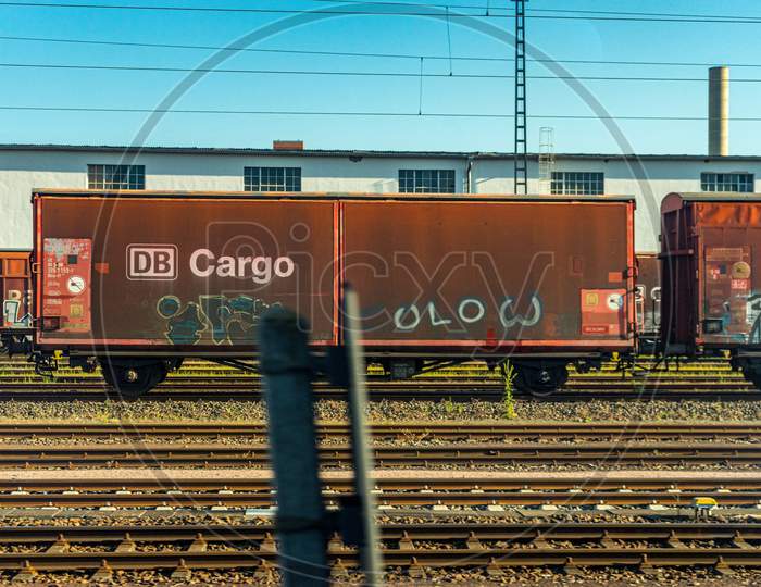 Frankfurt, Germany - 30Th May 2018: The Deutsche Bahn Train Db Cargo At Frankfurt Railway Station