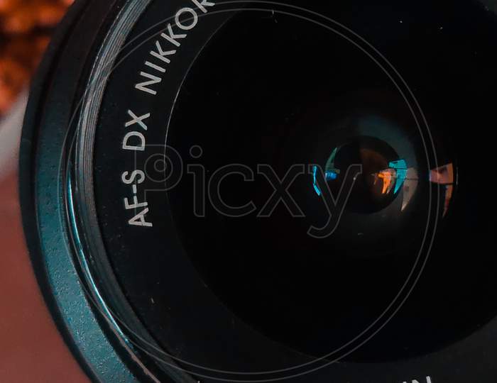 Nikkor dx camera lens close up