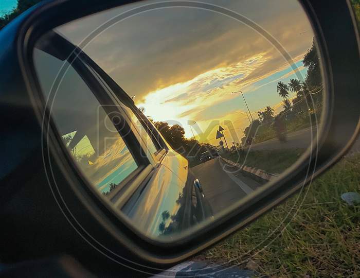 Sunset refection on mirror