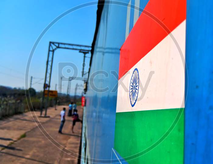 Indian Flag on Train