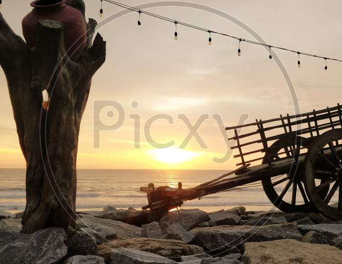 Sunset with Bullock Cart at Delta Beach