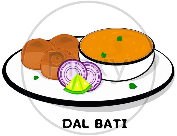 Dal bati churma indian Rajasthani Food Vector