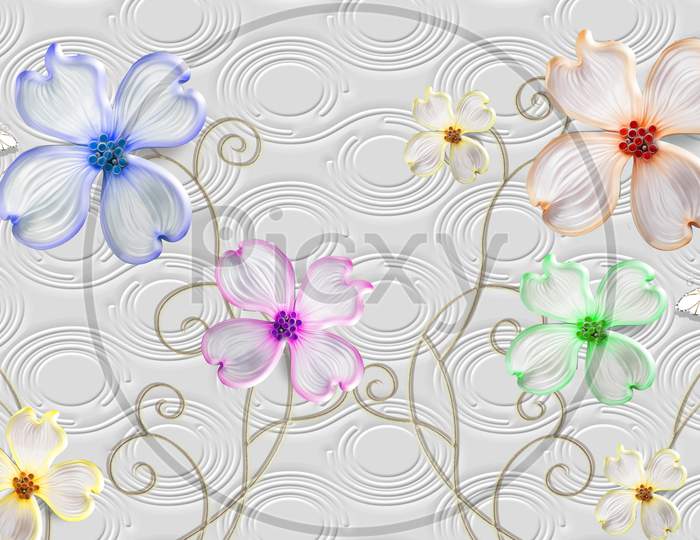3D Wallpaper Design With Florals For Photomural Background