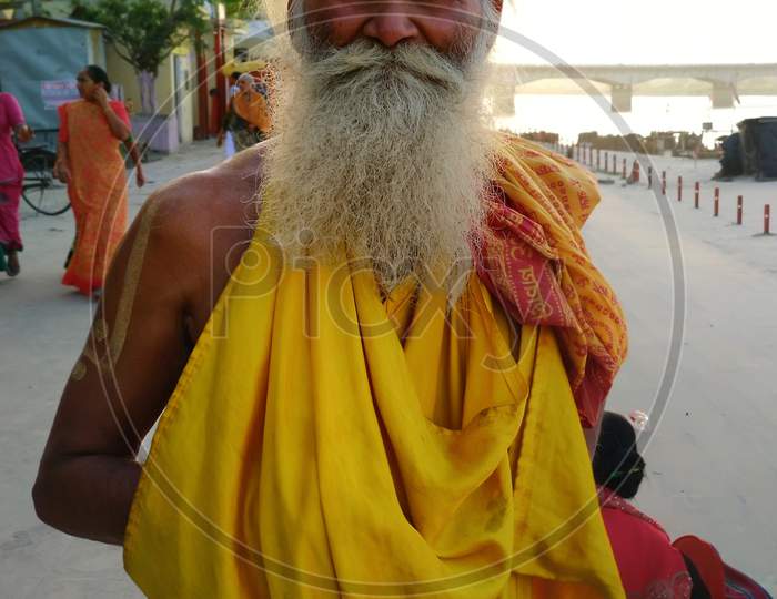 Portrait of Old Indian monk sadhu Baba Nondo.