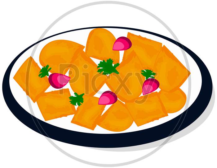 Aloo Chaat indian street Food Vector ,White Background indian street Food