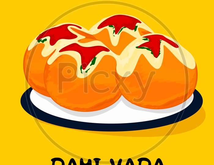 Dahi Vada indian street Food Vector ,White Background