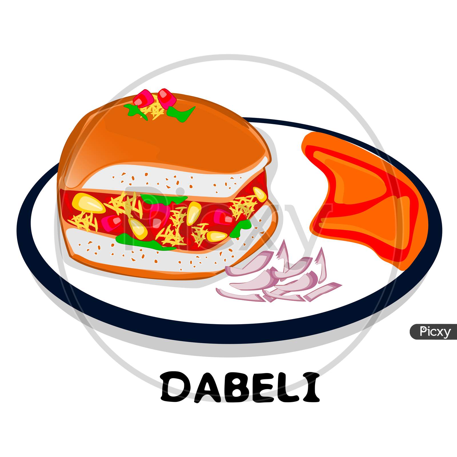 Dabeli Gujrati indian Street Food with Text Vector