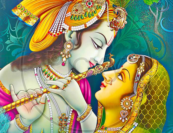 Hindu Lord Radha Krishna Texture Wallpaper Background