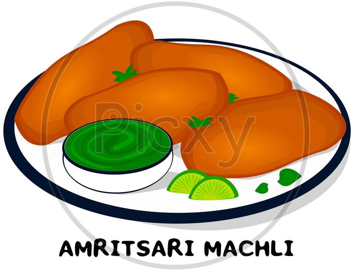 Amritsari Machli or Machchli Amritsari indian Punjabi food Vector