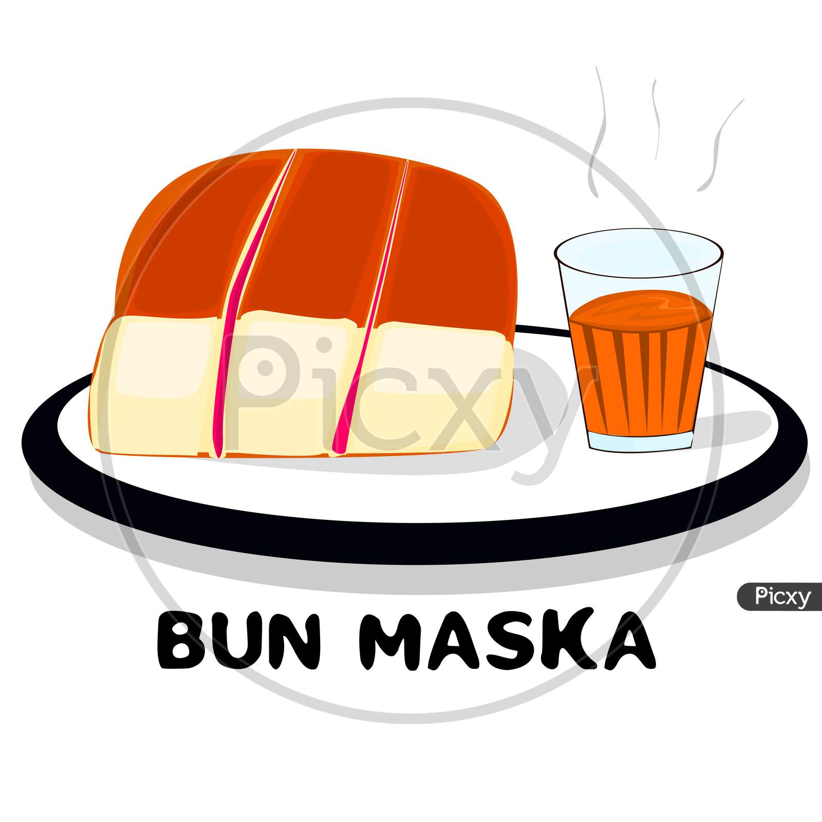 Bun maska with Tea indian mumbai street Food Vector