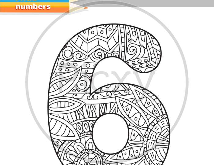 Adult Coloring Book Numbers Hand Drawn Template