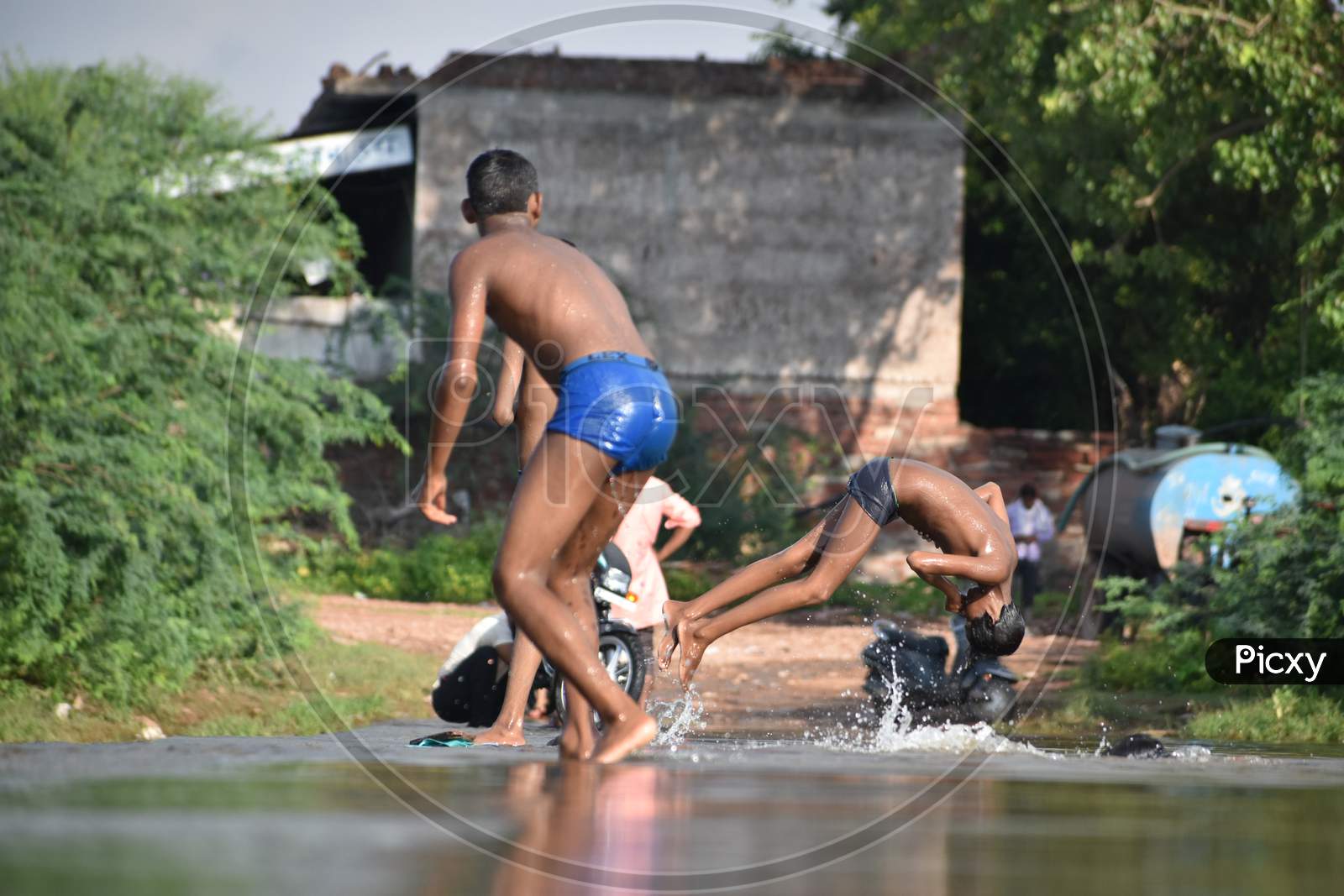 kids bathing in river