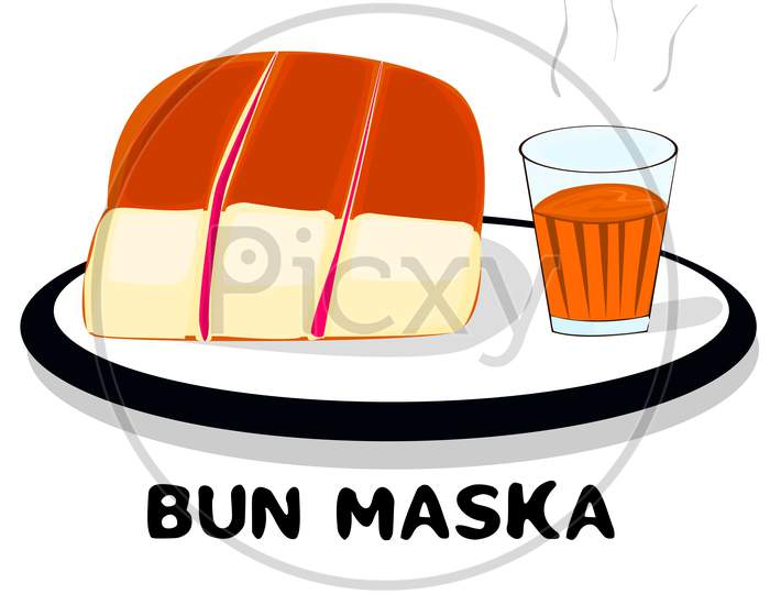 Bun maska with Tea indian mumbai street Food Vector