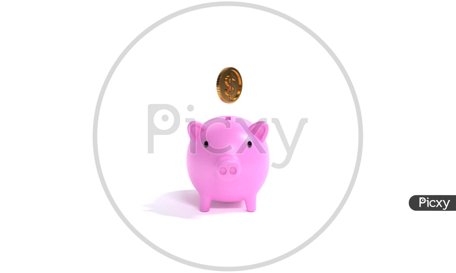 3D Render Illustration Of Isolated Piggy Bank And Floating Coins, Concept Of Saving