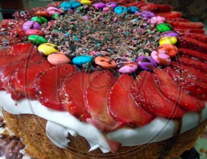 Homemade strawberry and jems cake
