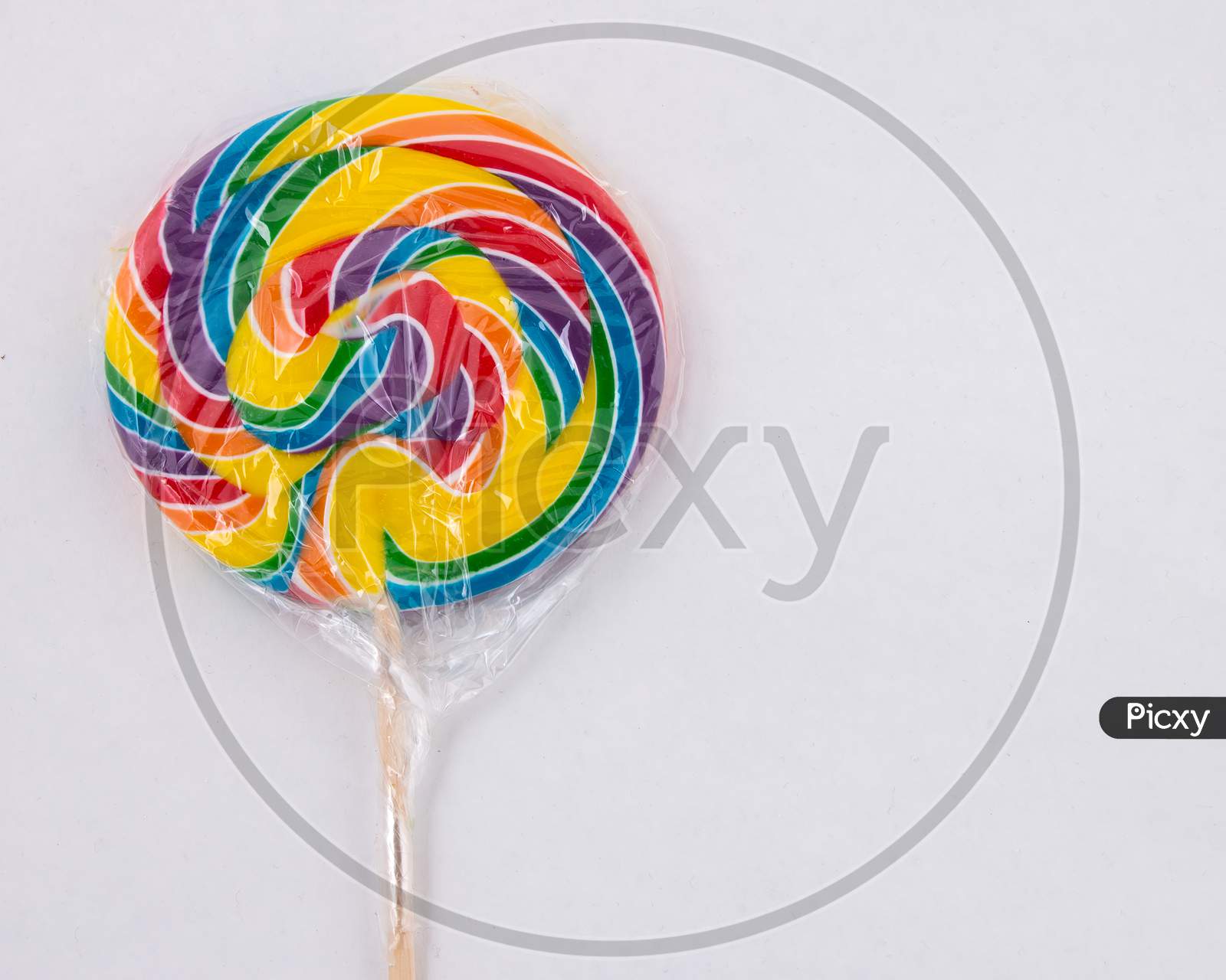 Rainbow Swirl Lollipop, Cellophane Covered Sucker