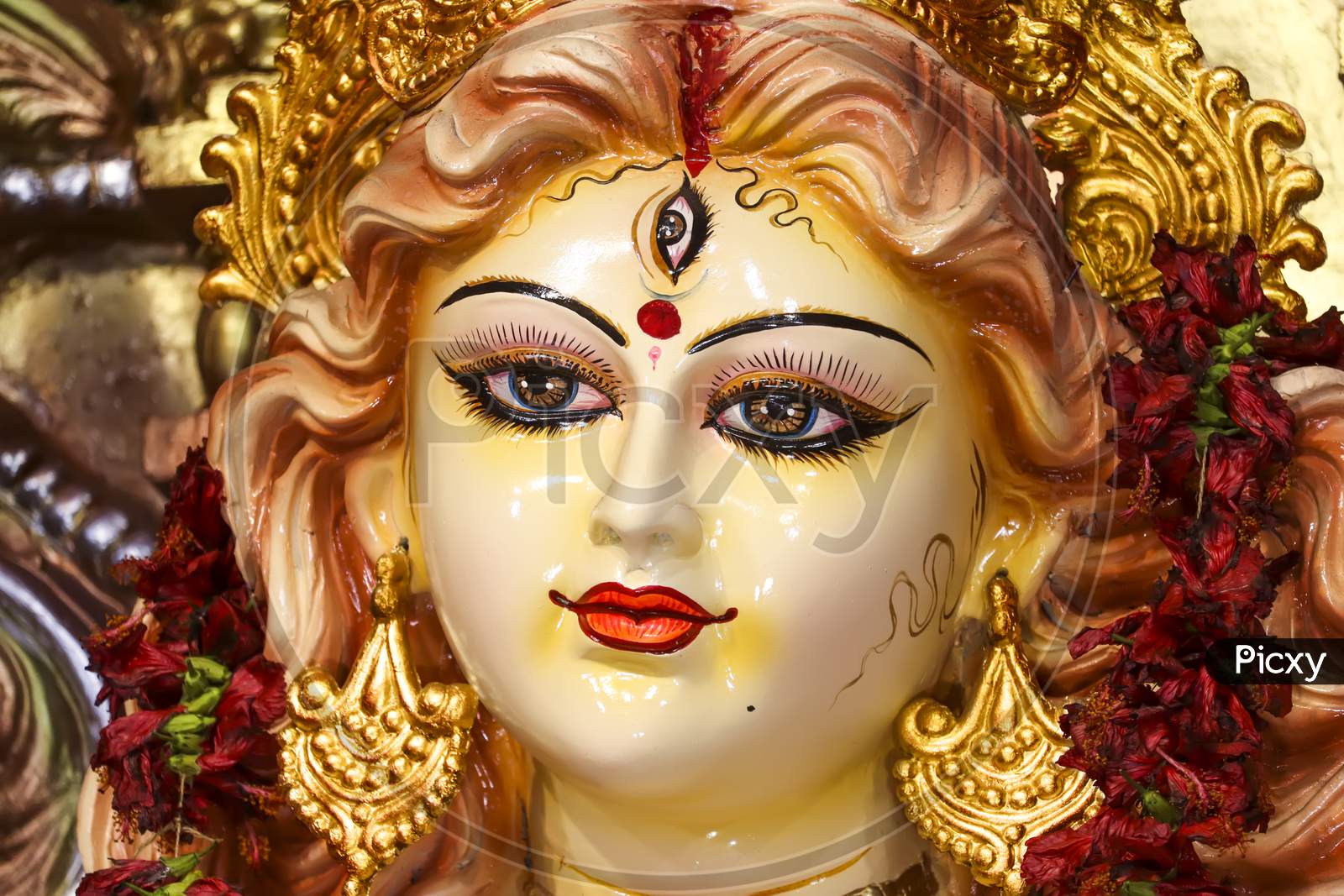 Image of Beautiful Goddess Durga With Three Eyes.-UK857321-Picxy