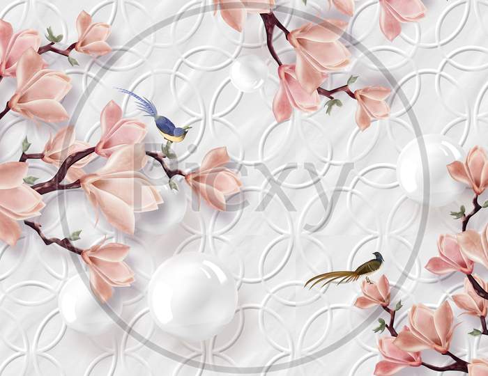 3D Wallpaper Design With Florals For Photomural Background