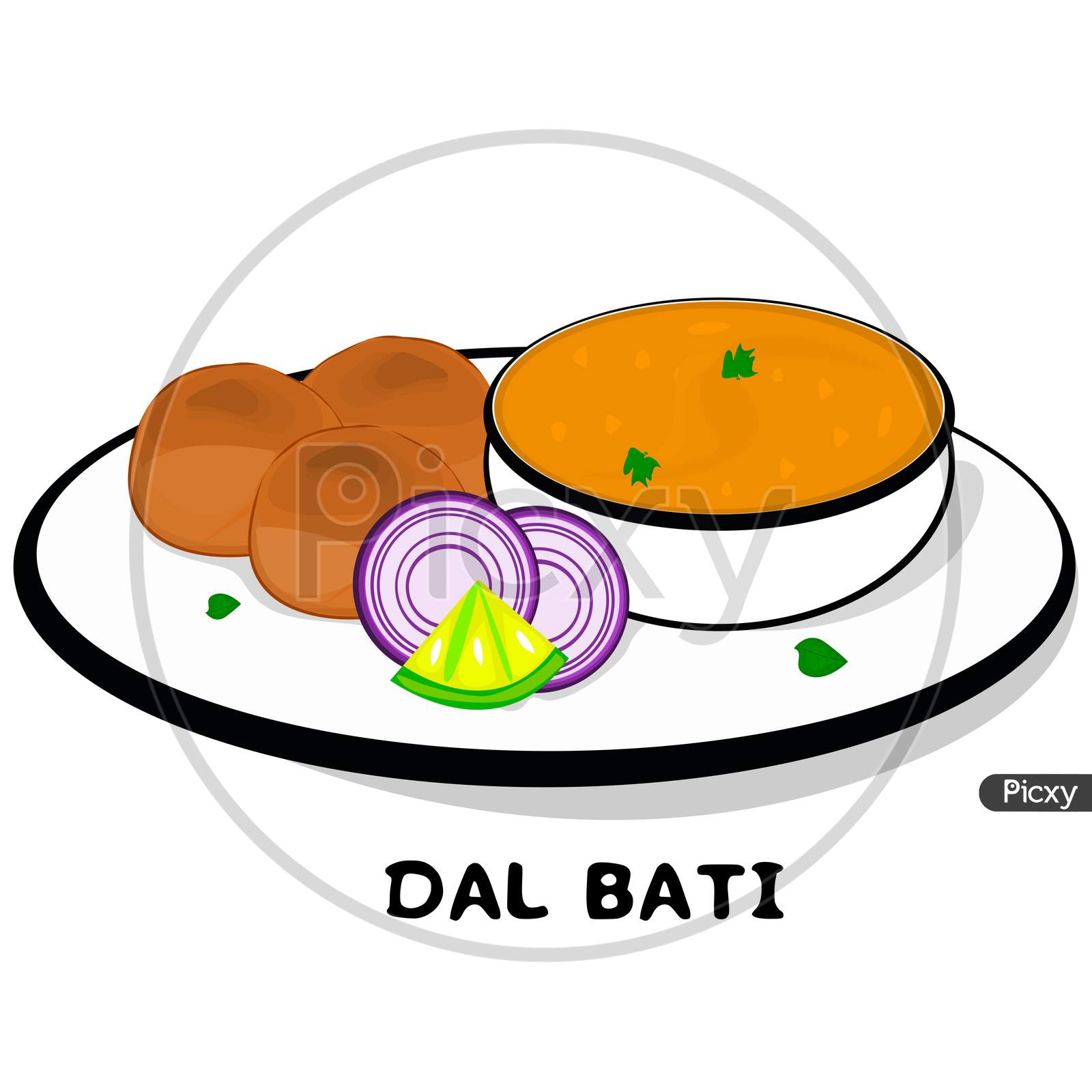 Dal bati churma indian Rajasthani Food Vector