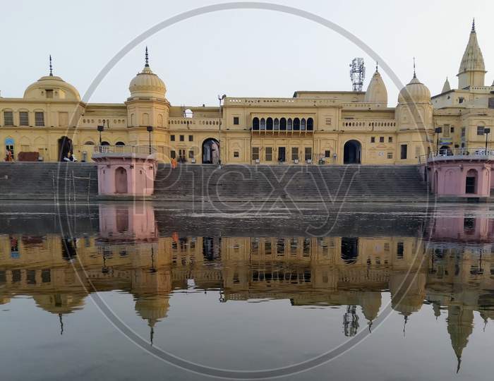 Ayodhya city reflection in River.