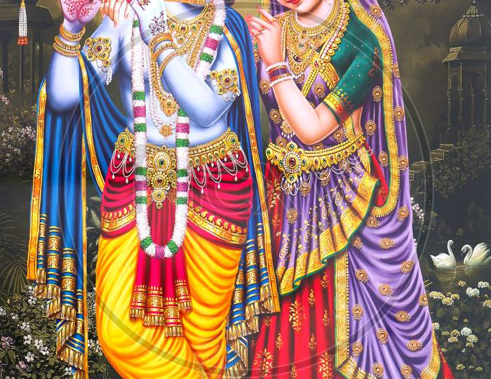 Hindu Lord Radha Krishna Texture Wallpaper Background