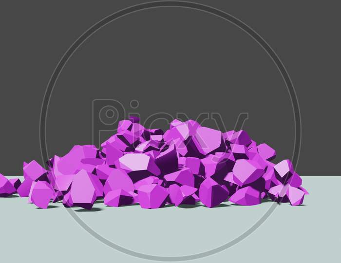 3D Rendering,Trendy Polygonal Background With Abstract Mosaic Pattern Like As Triangular Stone.3D Sphere Mashed.The Sphere Was Torn To Pieces After The Crash.Pink Cracked Sphere.Low Poly Abstract.