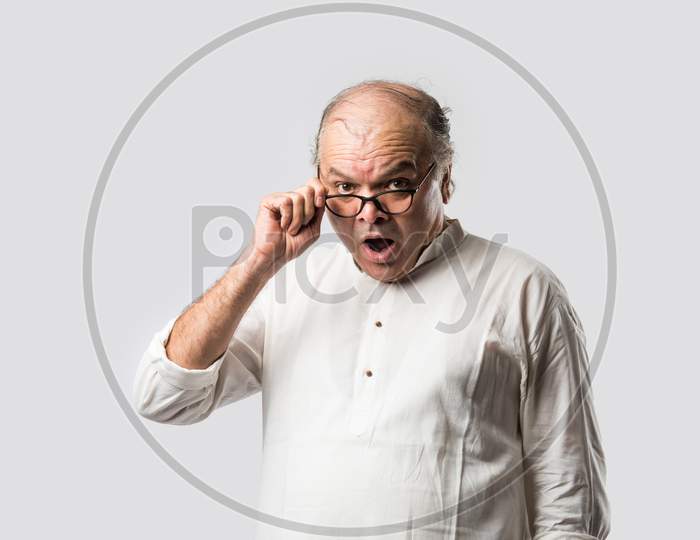 Indian Asian Old Man With Surprised Or Shocked Expressions