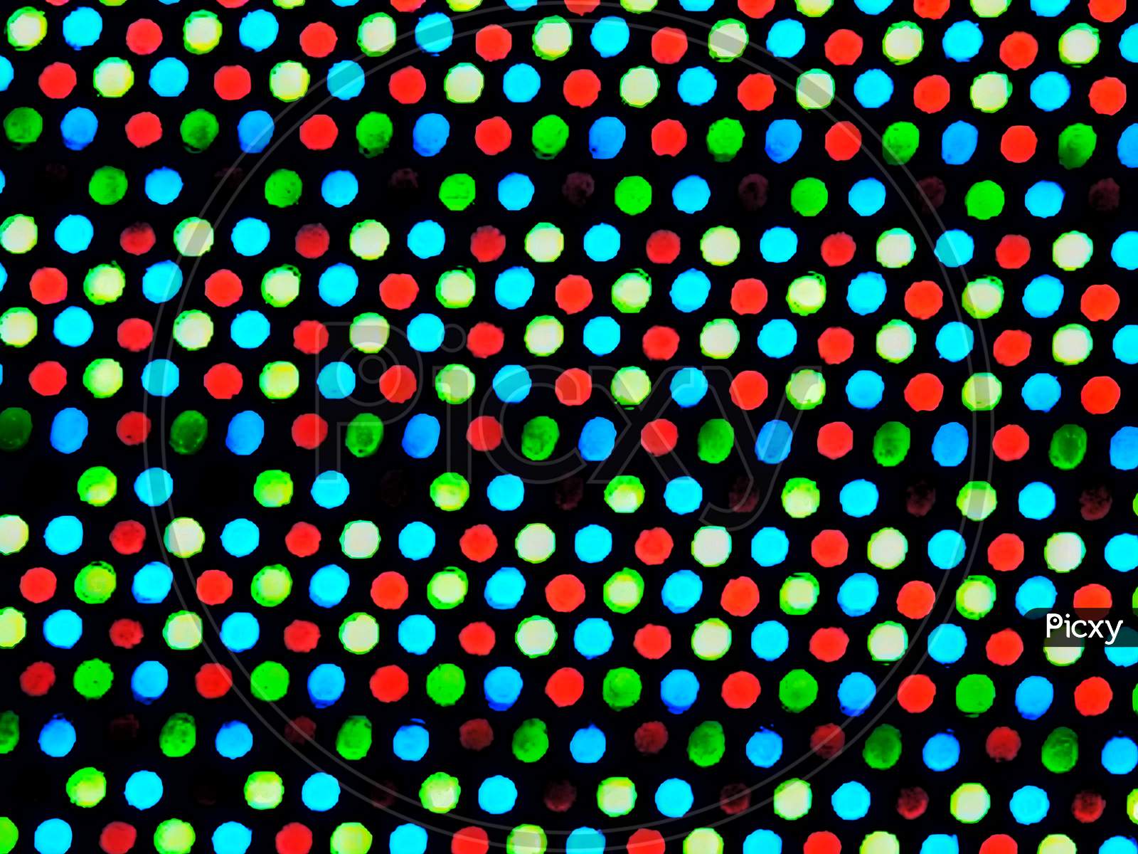 Red green Blue dots or pixels of oled,led,lcd display micro, close Up.