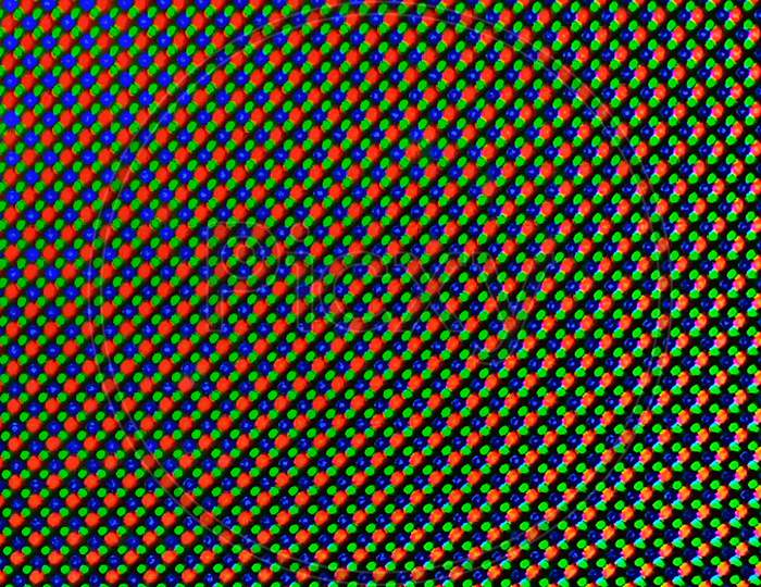 Close up, macro shot of display showing individual pixels.