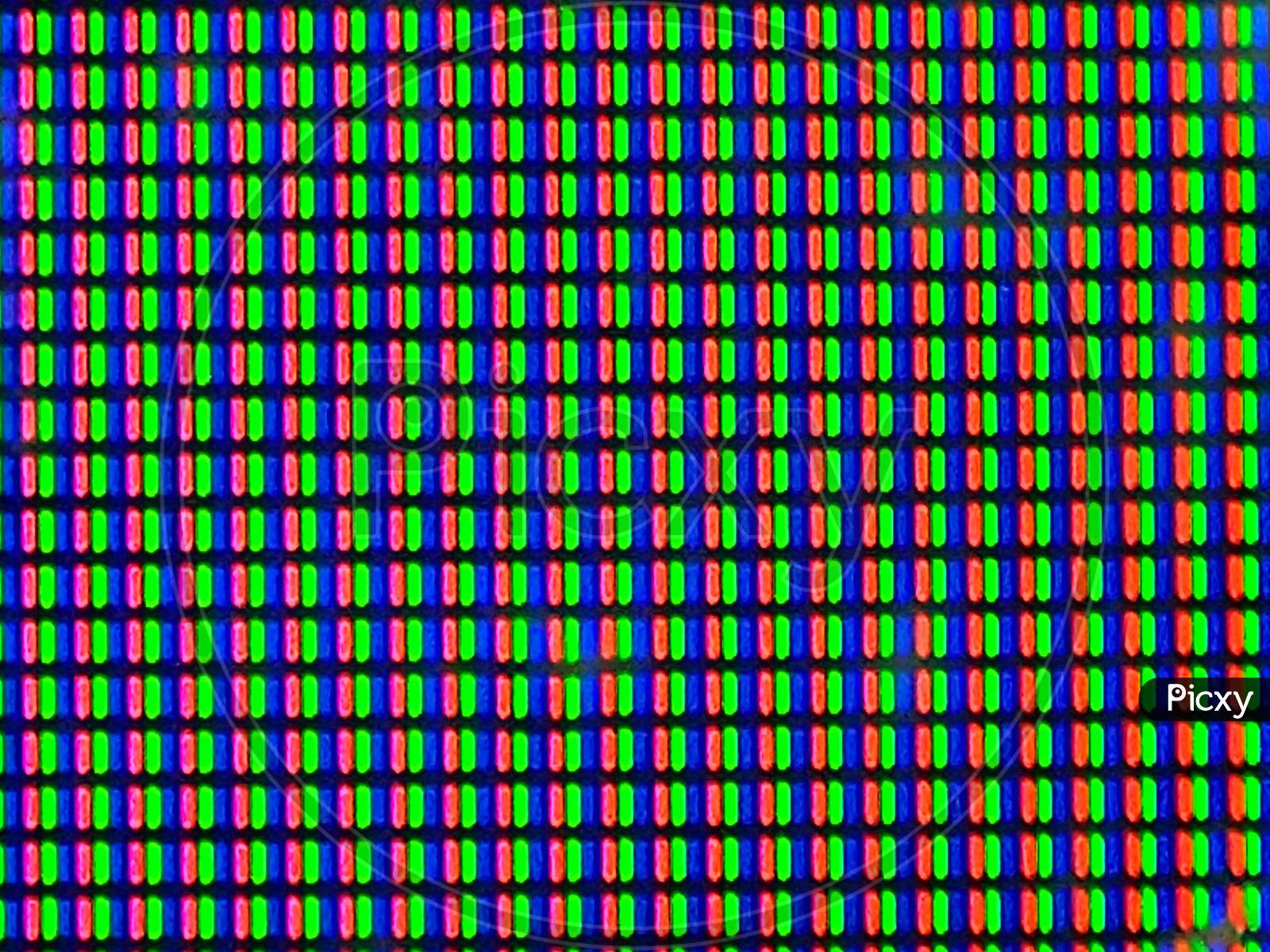 Display pixels extremely close up shot.
