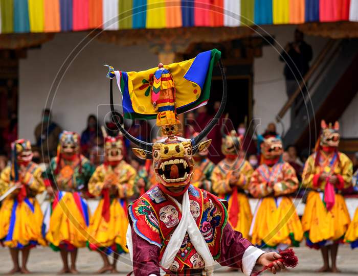 Masked dance at Punakha Tsechu Festival, Bhutan