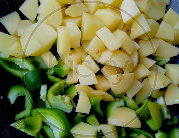 Chopped vegetables ready for cooking.