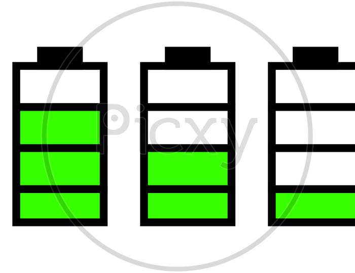 Battery Charge Indicator Flat Style Trendy Vector Illustration. Discharged And Fully Charged Battery Icon Set. Battery Charge Level Icon Set For Your Web Site Design, Logo, App, Ui.