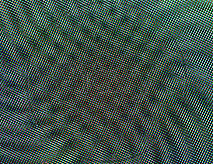 Close up, macro shot of display showing individual pixels.