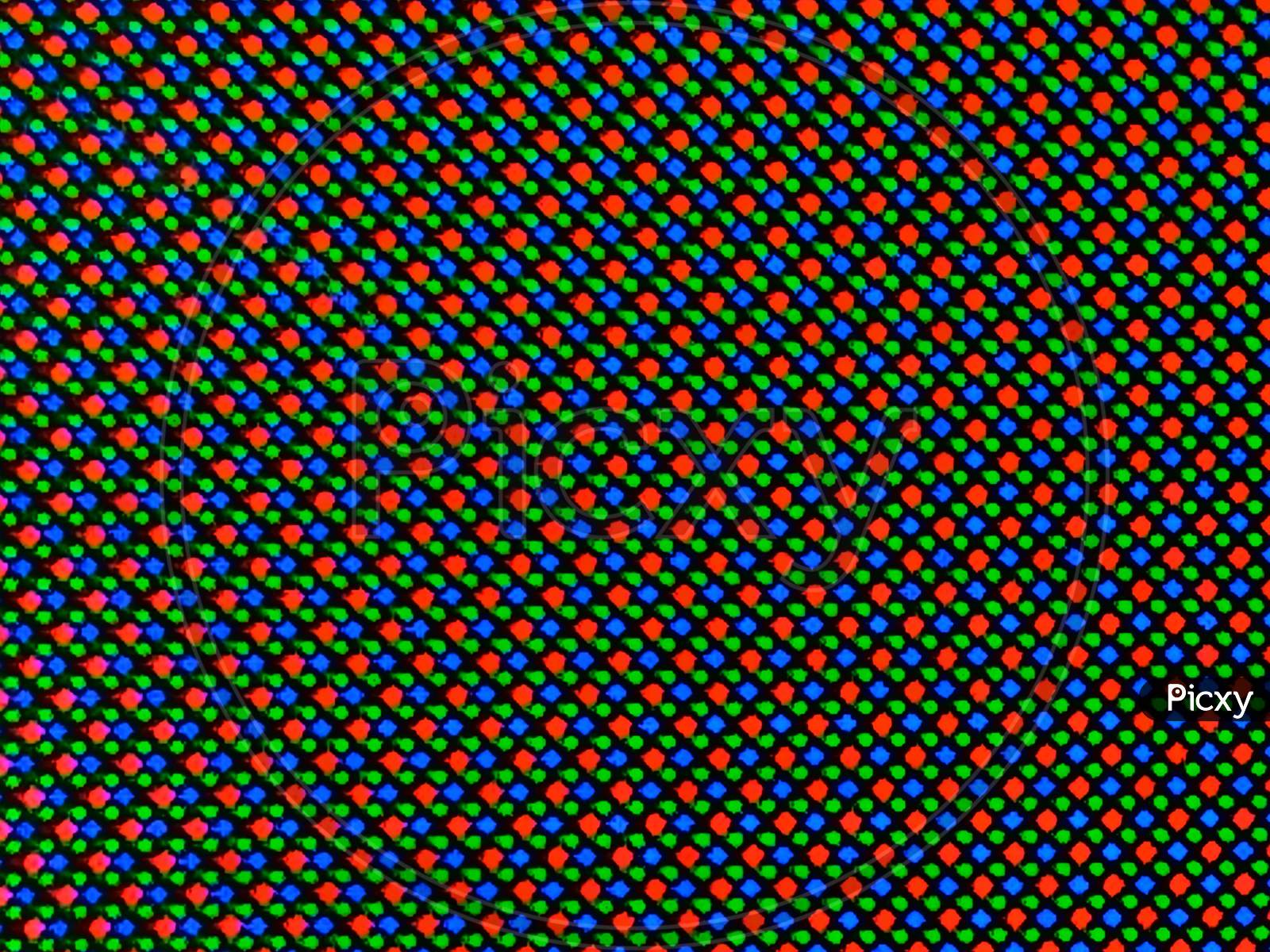 Red green Blue dots of oled,led,lcd display micro, close Up.