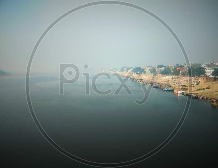 Landscape shot of Ghats of Varanasi, Banaras