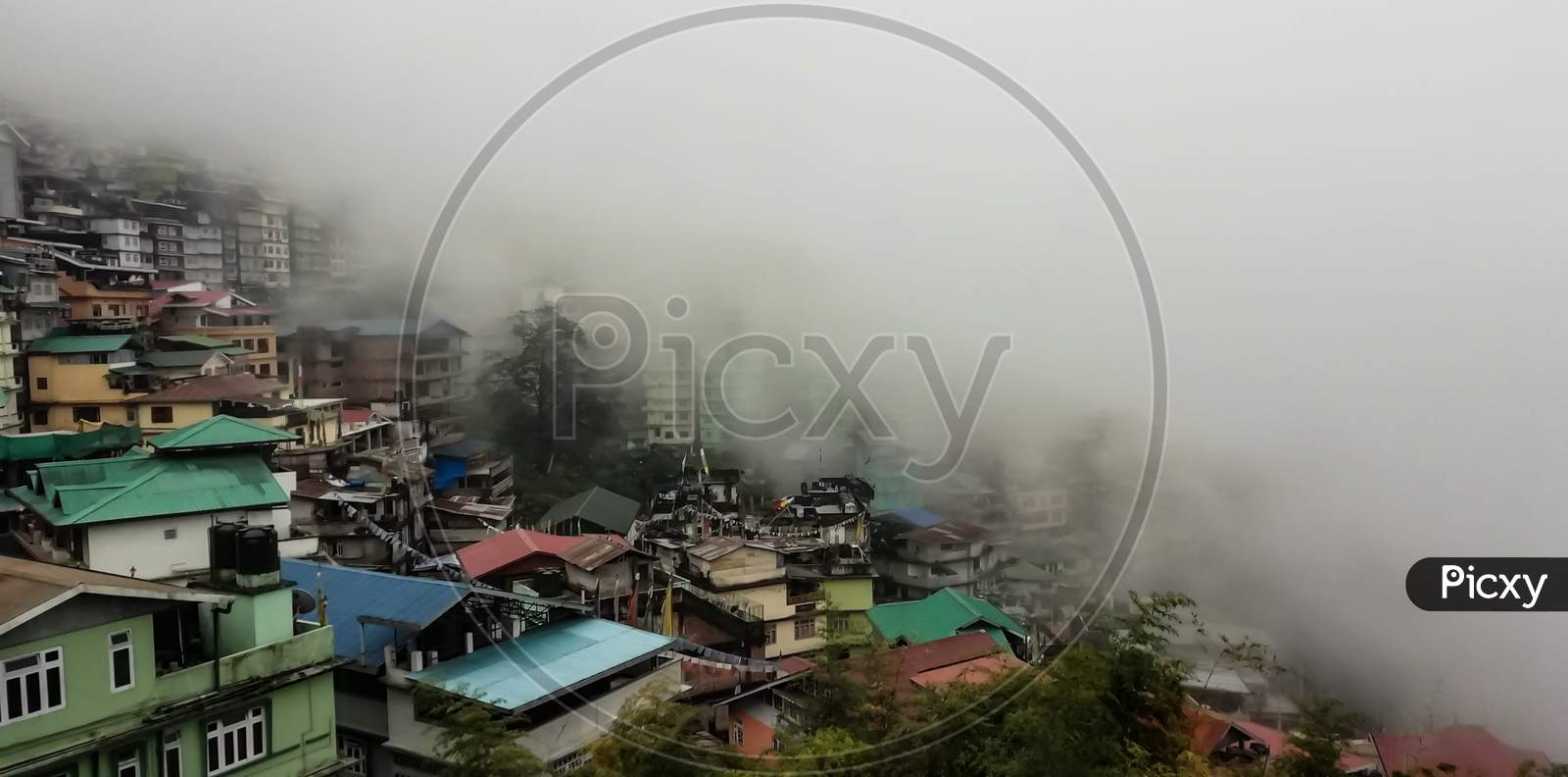 Beautiful Gangtok City Covered By Fog.
