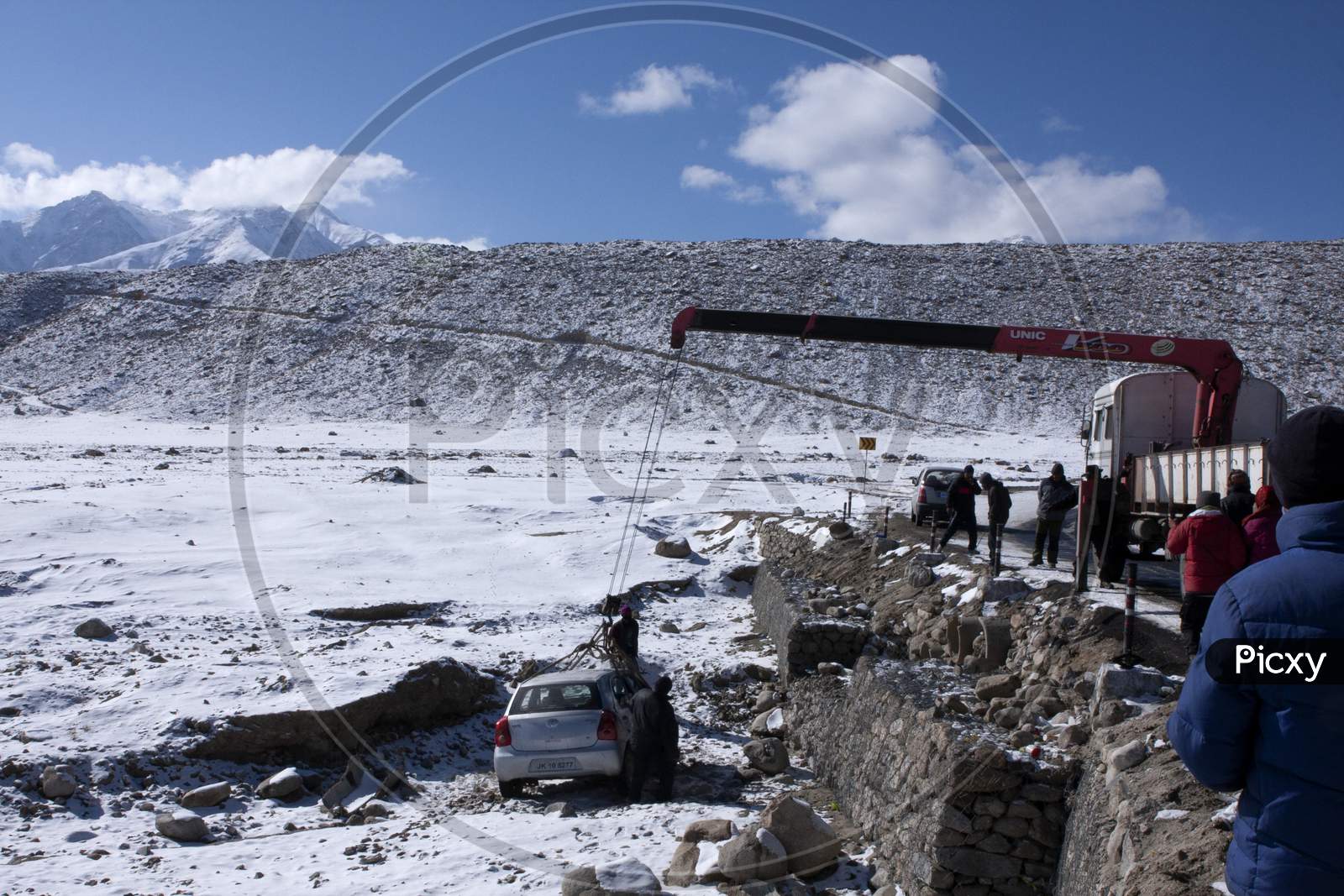 Car Crash In An Accident On The High Altitude Road On A Snowfield In Ladakh In India