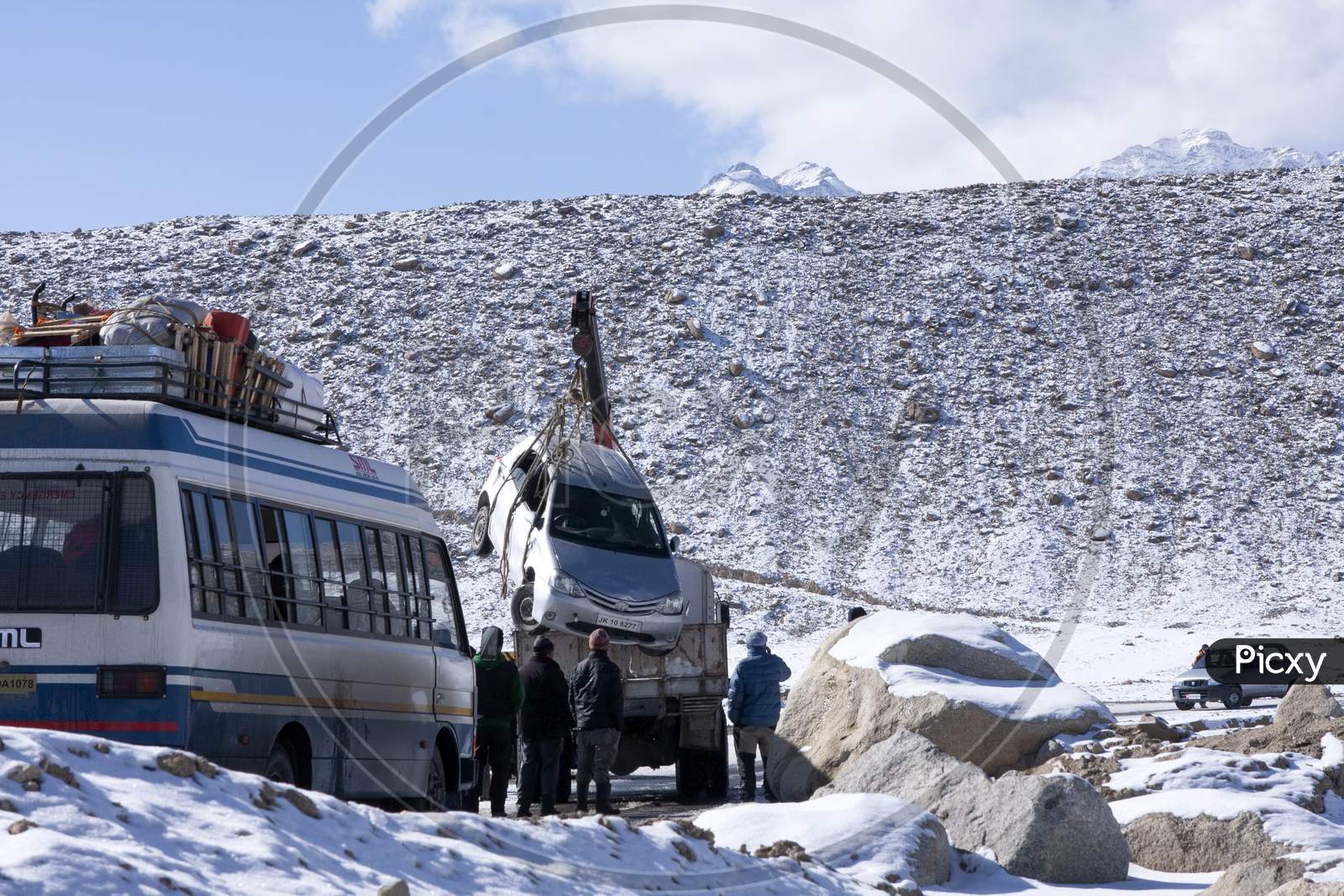 Car Crash In An Accident On The High Altitude Road On A Snowfield In Ladakh In India